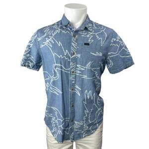 Superdry Men's Blue Abstract Short Sleeve Chest Pocket Button Down Shirt Top L